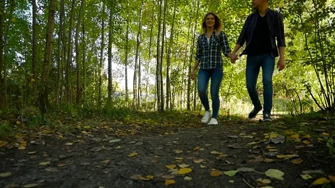 Lovers couple walking in a park Stock Footage 81757640