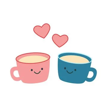 Lovers cups kawaii style vector illustration Stock Illustration