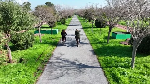 Lovers cycling in the park Stock Footage 292618489