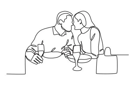 Lovers enjoy a romantic dinner Illustrazione stock