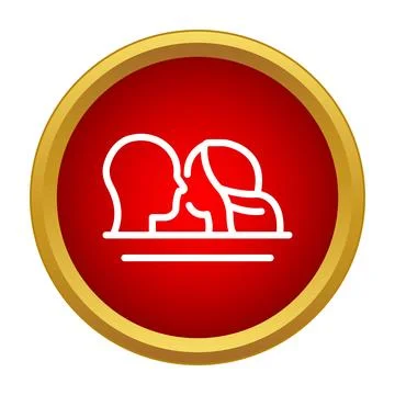 Lovers kissing profile icon inside red circle Stock Illustration