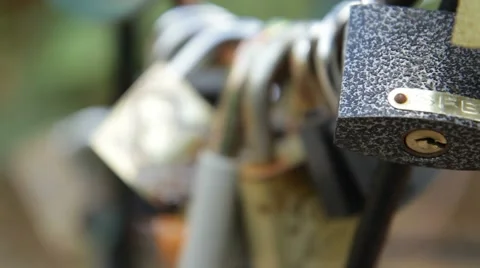 Lovers lock the locks on fence Stock Footage 52010776