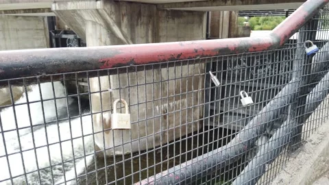 Lovers locks on a fence Stock Footage 138650571