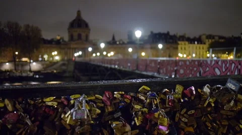 Lover's Locks on Pont Des Arts Rack Focus Shot Stock Footage 59738401