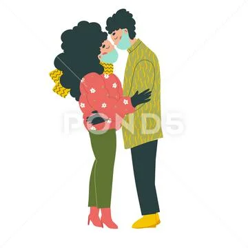 Lovers in mask valentine day. Cute flat vector illustration. Holiday concept. Stock Illustration