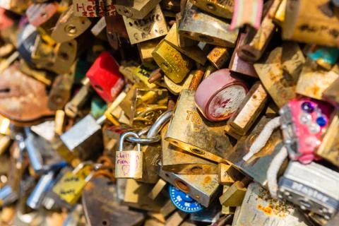 Lovers padlocks on a bridge in Paris 写真素材