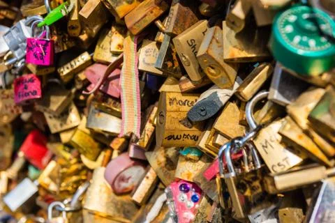Lovers padlocks on a bridge in Paris 写真素材