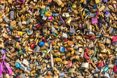 Lovers padlocks on a bridge in Paris 写真素材
