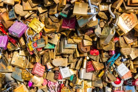 Lovers padlocks on a bridge in Paris 写真素材