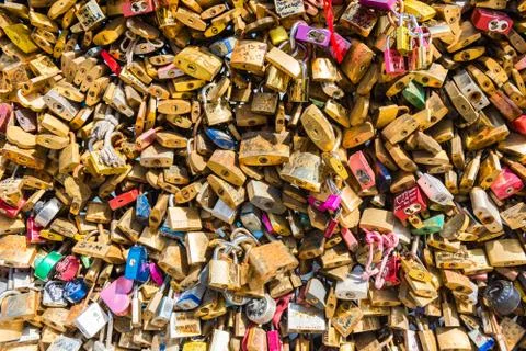 Lovers padlocks on a bridge in Paris 写真素材