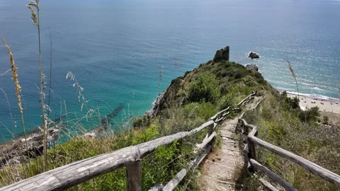 Lovers Path in Marina di Ascea, Cilento region. Province of Salerno, Campania. Stockbeeldmateriaal 283924049