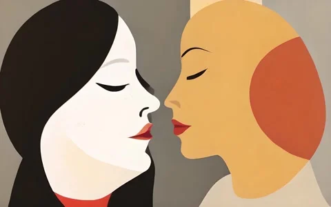 Lovers Preparing for a Romantic Kiss, Abstract Animated Artwork Stock Footage 254216717