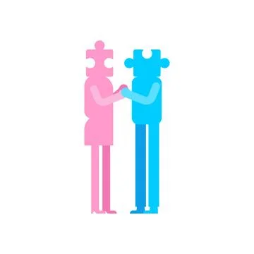 Lovers puzzles. Pair of lovers puzzle. concept of the second half in love. .. Ilustração Stock