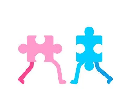 Lovers puzzles. Pair of lovers puzzle. concept of the second half in love. .. Stock Illustration