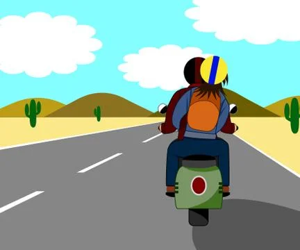Lovers ride back desert Stock Illustration