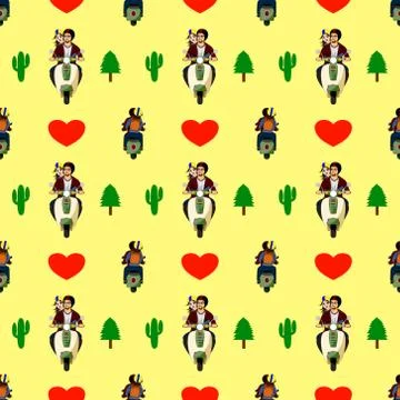 Lovers Ride Scooter pattern Stock Illustration