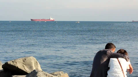 LOVERS AT SHORE Stock Footage 22809393