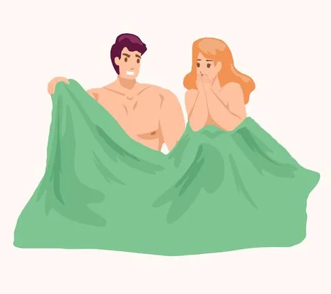 Lovers sleep in bed vector illustration of bedroom Cartoon with man and woman Stock Illustration