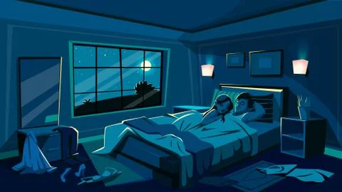 Lovers sleep in bedroom bed vector illustration Stock Illustration