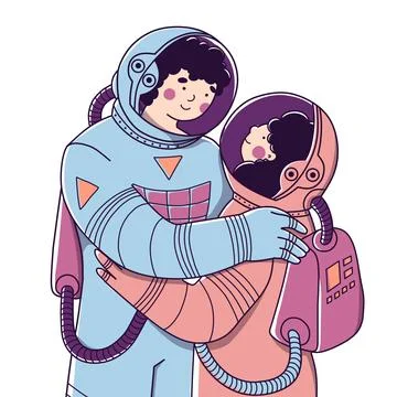 Lovers in space suits, in space. Space tourism, exploration, flight to mars. Stock Illustration