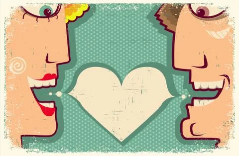 Lovers speaking and bubble for text.vector cartoons woman and man Stock Illustration
