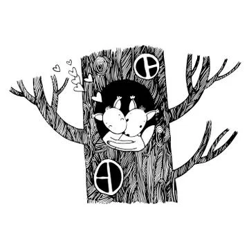 Lovers squirrel. Big beautiful tree. Stock Illustration