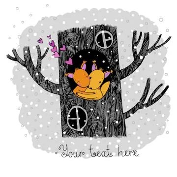 Lovers squirrel. Big beautiful tree. Stock Illustration