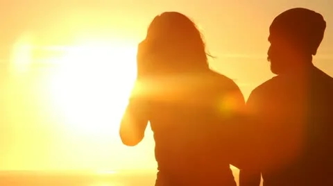 Lovers Sunset at the Beach 04 Stock Footage 12046679