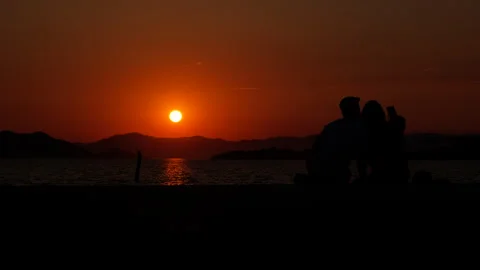 Lovers at sunset. Stock Footage 264689305