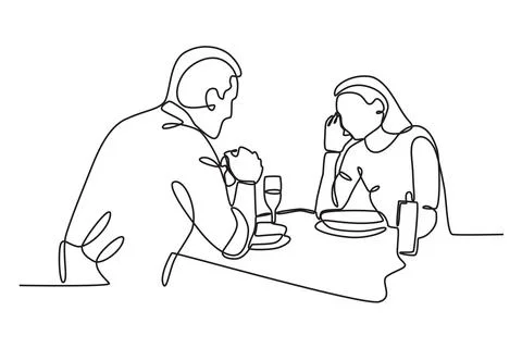 Lovers talk romantically at dinner Stock Illustration