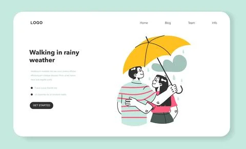 Lovers under the rain web banner or landing page. Cute couple Ilustração Stock