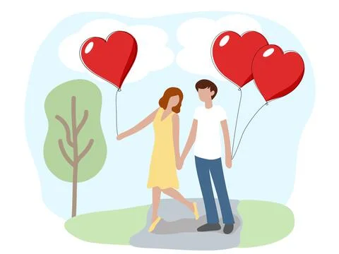 Lovers On A Walk In Nature Stock Illustration