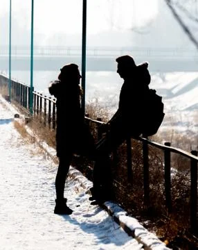 Lovers in the winter park Stock Photos