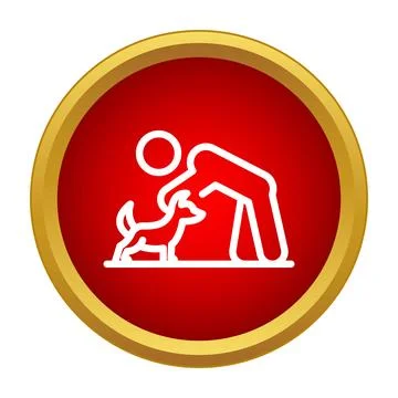 Loving bond between human and dog icon in red circle Stock Illustration