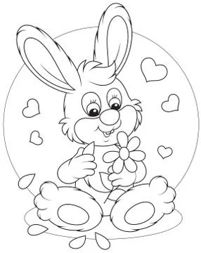Loving bunny with a daisy Stock Illustration