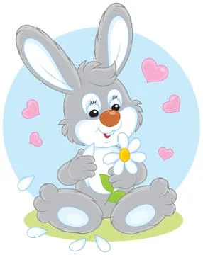 Loving bunny with a daisy Stock Illustration