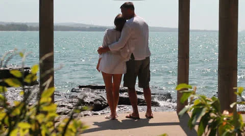 Loving couple on the beach Stock Footage