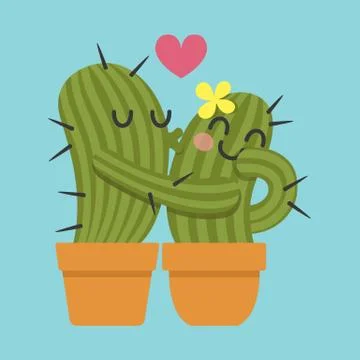 Loving couple of cactus Stock Illustration