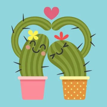 Loving couple of cactus Stock Illustration