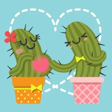 Loving couple of cactus Stock Illustration