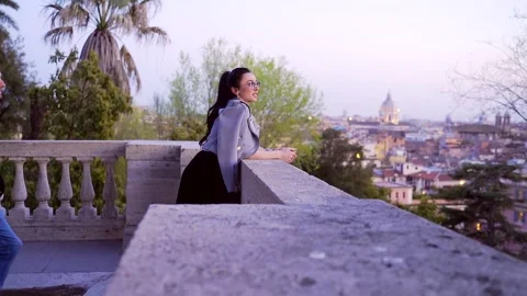 Loving couple embracing on the background old historic city. hugging behind Stock Footage 135658193