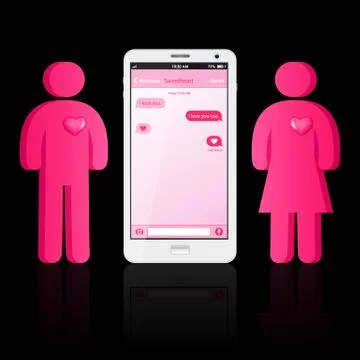 Loving couple of human shape and smart phone with chat bubbles Stock Illustration