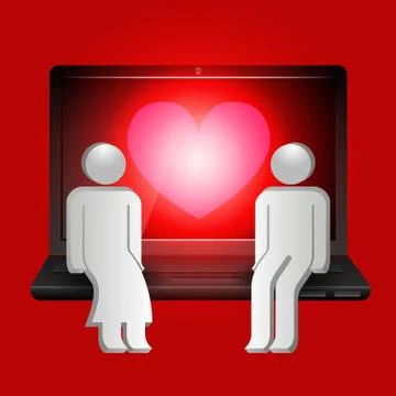 Loving couple of human shape sitting on laptop Stock Illustration