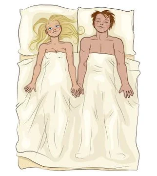 Loving couple lying in bed Stock Illustration