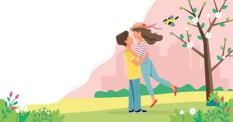 Loving couple in spring. Cute vector illustration in flat style. Illustrazione stock