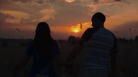 Loving couple is  walking in a field Stock Footage 54140772