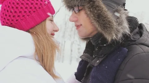 Loving couple in the winter forest Stock Footage 72301526
