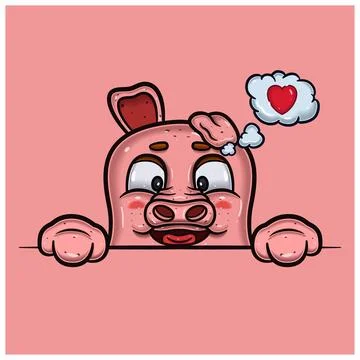 Loving Face Expression With Pig Cartoon. Stock Illustration
