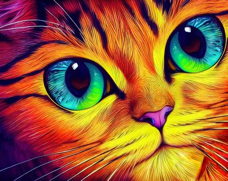 Loving fluffy yellow cute kitty eyes, illustration Stock Illustration