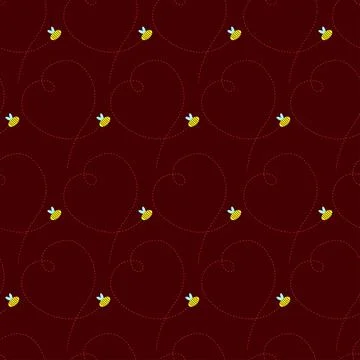 A loving flying bee on a red seamless background. Stock Illustration
